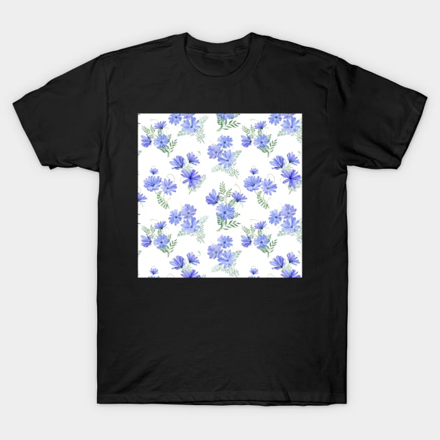 Blue Sailors transparent flowers watercolor print. Spring romantic bouquets translucent T-Shirt by likapix